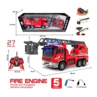 Xe cứu hỏa điều khiển từ xa có thang cứu hộ bao gồm nhạc và đèn 5 màu sắc, pin lithium và cáp sạc USB