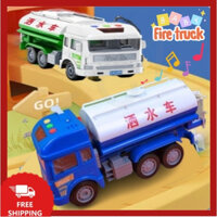Xe cứu hoả đồ chơi phun nước chạy đà, xe bồn chở nước cứu hoả có nhạc, ô tô đồ chơi bé trai