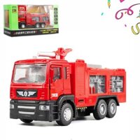 Xe cứu hỏa đồ chơi trẻ em xe chạy cót có đèn và âm thanh xe bằng sắt tỉ lệ 1:50