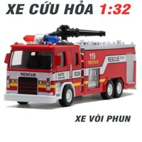 Xe cứu hỏa mini bằng sắt tỉ lệ 1:32 có đèn và âm thanh mô hình xe ô tô đồ chơi trẻ em