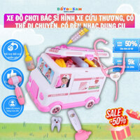 Xe cứu thương đồ chơi có đèn nhạc và dụng cụ bác sĩ