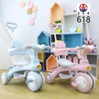 XE ĐẠP 3 BÁNH CÓ CẦN ĐẨY PHÁT NHẠC 618 CHO BÉ