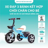 Xe đạp 3 bánh, xe đạp cho bé kết hợp chòi chân tiện dụng, ghế da bò xịn tích hợp giò nhựa phía sau, khung xe chắc chắn