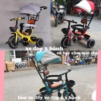 Xe đạp 3 bánh xe đẩy có tay cầm mái che tháo lắp làm xe đạp hai bánh cho bé