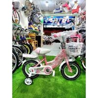 Xe đạp cho bé gái 2 - 5 tuổi 12inch hồng có yên nệm sau hàng công ty cứng cáp