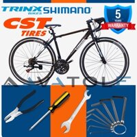 Xe đạp đua TrinX Tempo 1.0, Khung sườn hợp kim nhôm cao cấp, Bộ truyền động Shimano Tourney TZ, Màu Trắng Đen