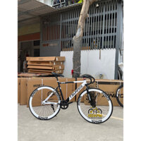 Xe đạp Fixed Gear mix màu trắng đen Tsunami (tặng kèm strap và đồ lắp)