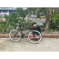 Xe Đạp Fixed Gear & Single Speed, Đen Bóng - Vành 4 Phân Trắng ( KÈM STRAP )