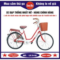 xe đạp mini truyền thống nữ hãng Thống Nhất mã LD 24-02 - HÀNG CHÍNH HÃNG  TẶNG THÊM 1 BƠM XE  LƯỚI CHẮN BÁNH SAU XE  - Đỏ