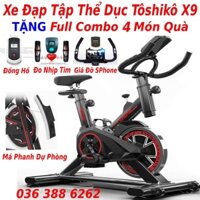 Xe đạp tập thể dục gym tại nhà tôshikô x9 tặng má phanh dự phòng + đo nhịp tim + đồng hồ 7 thông số bảo hành xe 36 tháng