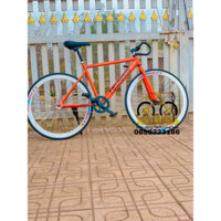 xe đạp thể thao Fixed Gear & Single màu cam vành trắng 4 phân( kèm đồ lắp)
