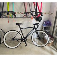 Xe đạp thể thao fixed gear& single speed tsunami đen vành trắng ( KÈM STRAP VÀ ĐỒ LẮP)