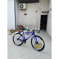 Xe đạp thể thao Fixed Gear Tsunami màu xanh đậm vành đen   (tặng kèm strap và đồ lắp)