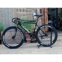 XE ĐẠP THỂ THAO SINGLE SPEED VÀ FIXED GEAR VÀNH 4 PHÂN ĐEN MÀU ĐEN BÁNH THƯỜNG (tặng kèm dây strap)
