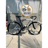 Xe đạp thể thao Single và Fixed gear màu đen mix trắng, 2 vành đen 4 phân (tặng strap và đồ lắp)