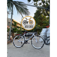 Xe đạp thể thao Single và Fixed gear màu trắng, 2 vành trắng 4 phân(tặng strap và đồ lắp)