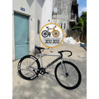 Xe đạp thể thao Single và Fixed gear màu bạc, 2 vành đen 4 phân (tặng strap và đồ lắp)