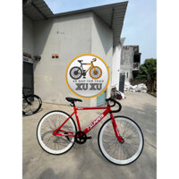 Xe đạp thể thao Single và Fixed gear màu đỏ, 2 vành trắng (tặng strap và đồ lắp)