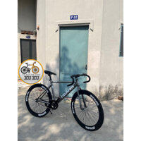 Xe đạp thể thao Single và Fixed gear màu xám, 2 vành đen 4 phân (tặng strap và đồ lắp)