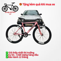 Xe Đạp Thể Thao Tsunami Fixed Gear& Single Màu Hồng Đồng, Vành Đen 4 Phân, Dành cho Chiều Cao Từ 1m50(Kèm Strap &Đồ lắp)