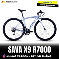 Xe Đạp Touring Sava X9 R7000, Tay Lái Thẳng, Khung Carbon, Group Shimano 105 Cao Cấp, Cối Nổ Lớn