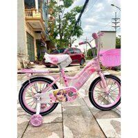 Xe đạp trẻ em 12-14-16-18 inch có bánh phụ tập đi + giỏ và gacbaga - cho bé gái từ 3-9 tuổi