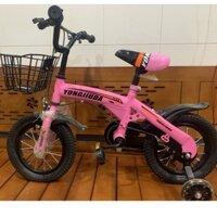 Xe đạp trẻ em 2 bánh YongJiuDa màu hồng cho bé gái 2-3-4 tuổi Size 12inch bánh phụ có đèn LED