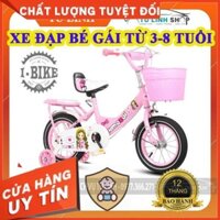 Xe đạp trẻ em cho bé gái từ 3 đến 10 tuổi - Màu hồng, khung thép cao cấp