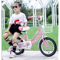 Xe đạp trẻ em dáng 2 khung cho bé gái có bánh phụ tập đi 12-14-16 inch , Có chân chống cỡ 18-20 inch + giỏ và gacbaga