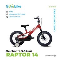 Xe Đạp Trẻ Em Goro Bikes Raptor 14 - Bánh 14 inch 3-5 Tuổi Cao 90-115Cm - Đỏ đô