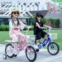 Xe đạp trẻ em mini cho bé gái có bánh phụ tập đi 12-14-16- Có chân chống 18-20 inch kèm giỏ và gacbaga