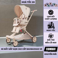 Xe đẩy Baobaohao V9 cho bé gấp gọn 3 tư thế Nằm - Ngả - Ngồi 2 chiều cho bé màu đen