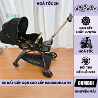 Xe đẩy cho bé V9 mẫu mới Baobaohao, xe đẩy gấp gọn 2 chiều cho bé màu đen