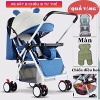 Xe Đẩy cho bé ,Xe Đẩy Em Bé 2 Chiều 3 Tư Thế Gấp Gọn, Bánh Xe Chống Sốc, Tai Thỏ