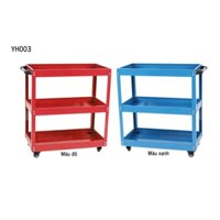 Xe đẩy đồ nghề dụng cụ 3 tầng có tay cầm, bánh xe tải trọng 200kg