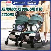 Xe đẩy đôi gấp gọn cho trẻ 0 đến 6 tuổi 3in1 CHILUX D23, nôi em bé sơ sinh 2 chiều đa năng cao cấp bảo hành 3 năm