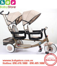 Xe đẩy đôi, xe đạp 3 bánh có mái che 2 ghế ngồi 838A