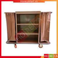 Xe đẩy dọn phòng 3 tầng có túi (1 túi / 2 túi) sắt sơn tĩnh điện - Xe gom đồ bẩn trong khách sạn