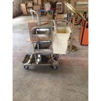 Xe Đẩy Dọn Vệ Sinh Khung Inox Túi Vàng, Xe Dọn Vệ Sinh Đa Năng