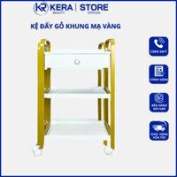 Xe Đẩy Gỗ 3 Tầng Khung Vàng | Kệ Spa Gỗ Mạ Vàng Cao Cấp Đựng Đồ Chắc Chắn