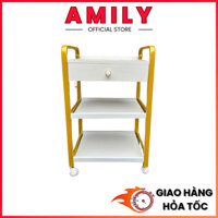 Xe Đẩy Gỗ 3 Tầng Khung Vàng | Kệ Spa Gỗ Mạ Vàng Cao Cấp Đựng Đồ Chắc Chắn