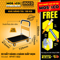 Xe đẩy hàng 4 bánh gấp gọn INGCO HPHT11502 Khả năng tải 150kg, tay cầm thép với tấm lót mền và thoải mái cầm nắm MOSACO