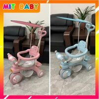 Xe đẩy kiêm xe chòi chân cho bé, Xe đạp 3 bánh da năng có cần đẩy có đèn có nhạc, mẫu mới có mái che cho bé