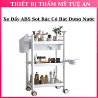 Xe Đẩy Nhựa ABS 3 Tầng Có Sọt Rác Và | Bát Đựng Nước Kiểu Dáng Đẹp Xoay 360 Độ.