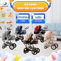 Xe đẩy nôi cho em bé gấp gọn, 2 chiều CHILUX V1.6 đủ màu nâu - xanh navy - đỏ - hồng - xám (xe đẩy 2 chiều 3 tư thế)