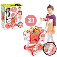 Xe đẩy siêu thị cho bé, kèm hoa quả thực phẩm bằng nhựa cho bé trai, bé gái
