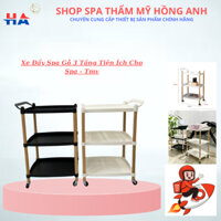 Xe Đẩy Spa Ba Tầng- Kệ Ba Tầng- Kệ Nail Mi Móng Tóc- Kệ Gỗ 3 Tầng Tiện Ích.