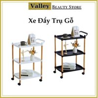 Xe Đẩy Spa Ba Tầng, Xe Đẩy Nhựa Trụ Gỗ, Kệ Nail Mi, Kệ Gỗ 3 Tầng Tiện ích