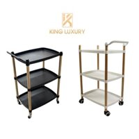 Xe đẩy Spa đa năng khung gỗ chắc chắn | Xe đẩy gỗ spa mặt nhựa ABS | Kệ spa 3 tầng