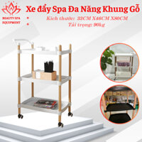 Xe đẩy Spa đa năng khung gỗ chắc chắn | Xe đẩy gỗ spa mặt nhựa ABS | Kệ spa 3 tầng